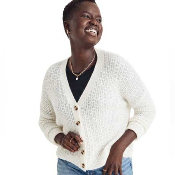 Madewell Mayfair Cardigan Sweater Oversize Alpaca Blend Button Up Ivory Fits S-L - Picture 2 of 11